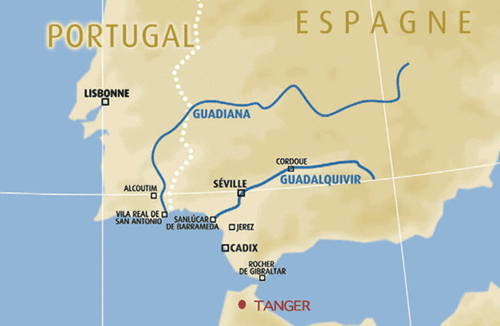 Mappa del Fiume Guadalquivir Spagna